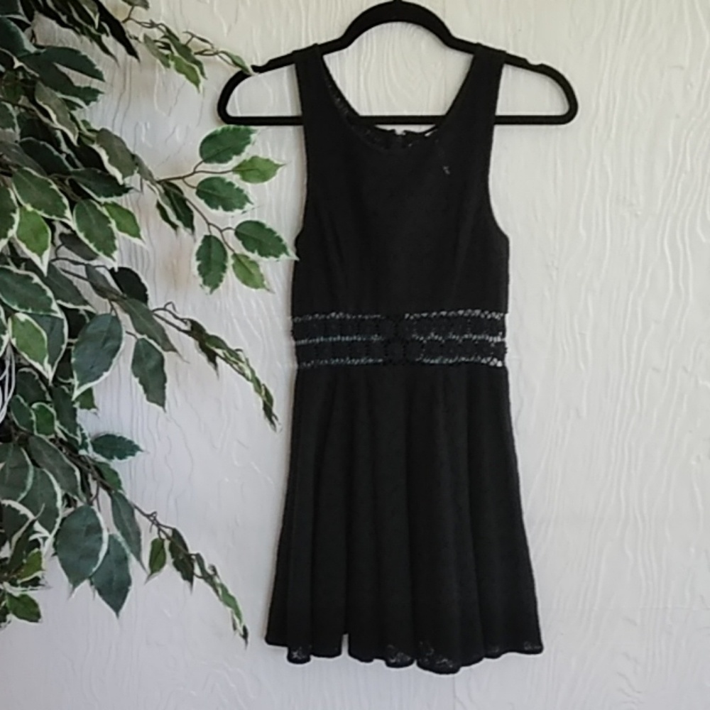 Free People black lace floral waist mini dress 0
